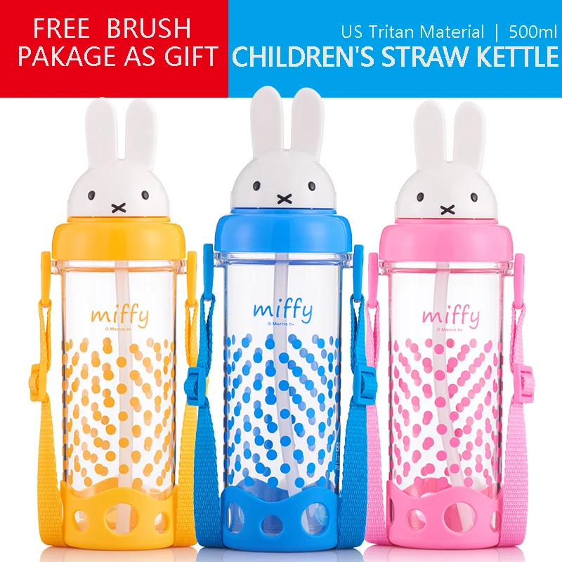 

Children's Straw Kettle 500ml With Shoulders BPA Free Summer Drinking Cup Baby Portable Leakproof Beverage Milk Juice Bottle