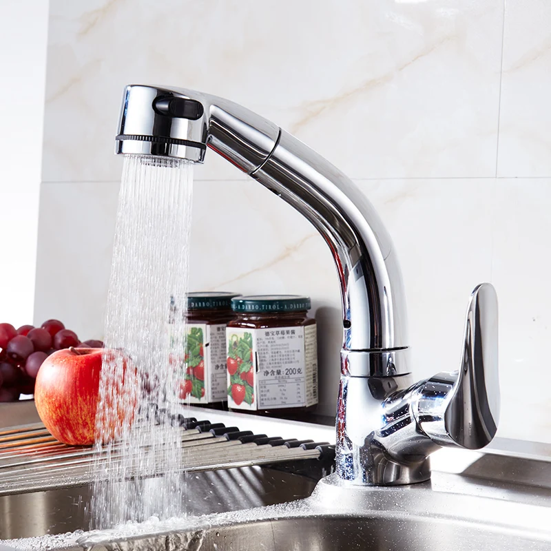 Fapully Pull Out Kitchen Faucet Mixer Tap Chrome Flexible Single Handle Spray Head Deck Mounted Brass Sink Faucet 505-33C Fapully Pull Out Kitchen Faucet Mixer Tap Chrome Flexible Single Handle Spray Head Deck Mounted Brass Sink Faucet 505-33C