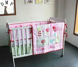 Акция! 4 шт. вышитые детские кроватки бамперы хлопок детская кроватка покрывало, Roupa de Кама, включают (бампер + одеяло + кровать + крышка юбка)