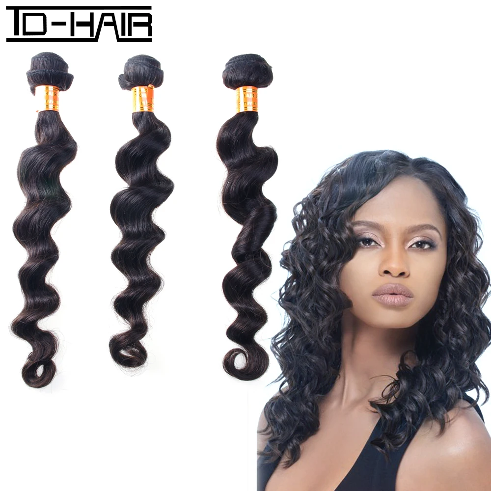 

9A Human Hair Extension Peruvian Loose Wave Remy Hair Weaves Bundles 3PCS Peruvian  Remy Virgin Hair Loose Wave 1B# TD HAIR