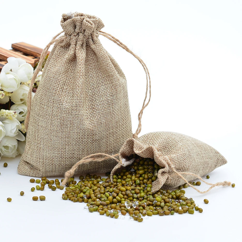 Handmade Jute Drawstring Bags Linen Gift Bag Wedding Party Favors Jewelry Packing Bags Accept Customize Wholesale 50 pcs/lot