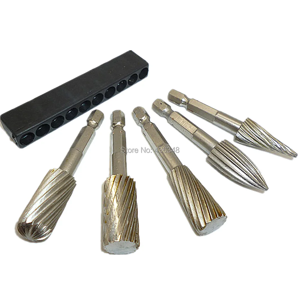 5pc Rotary Burr Wood Carving File Rasp Drill Bit Rotary Rasp File Set 1
