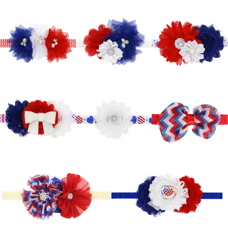 120pcs=15set 4th of July America Headband Patriotic hair band Shabby