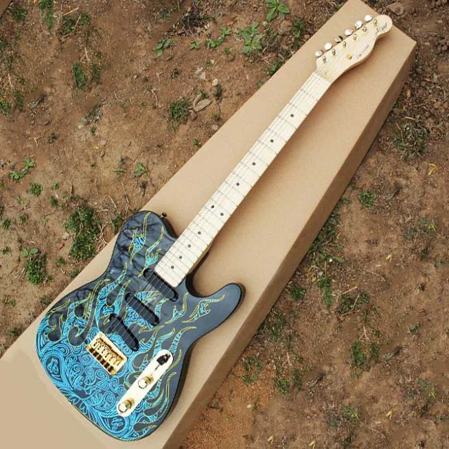 

Free shipping Maple fingerboard F TL Artist Series black guitar with blue flame Electric Guitar 15-9