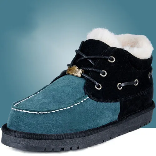 Классические мужские зимние ботинки из натуральной кожи на шнуровке, подходят для зимы низкие зимние мужские ботинки из кожи и бархата - Цвет: Dark Green Black