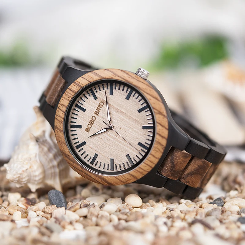 BOBO BIRD WN28 Mens Wood Watch Zabra Wooden Quartz Watches for Men Japan miyota 2035 Watch in Gift Box with tool for adjust size
