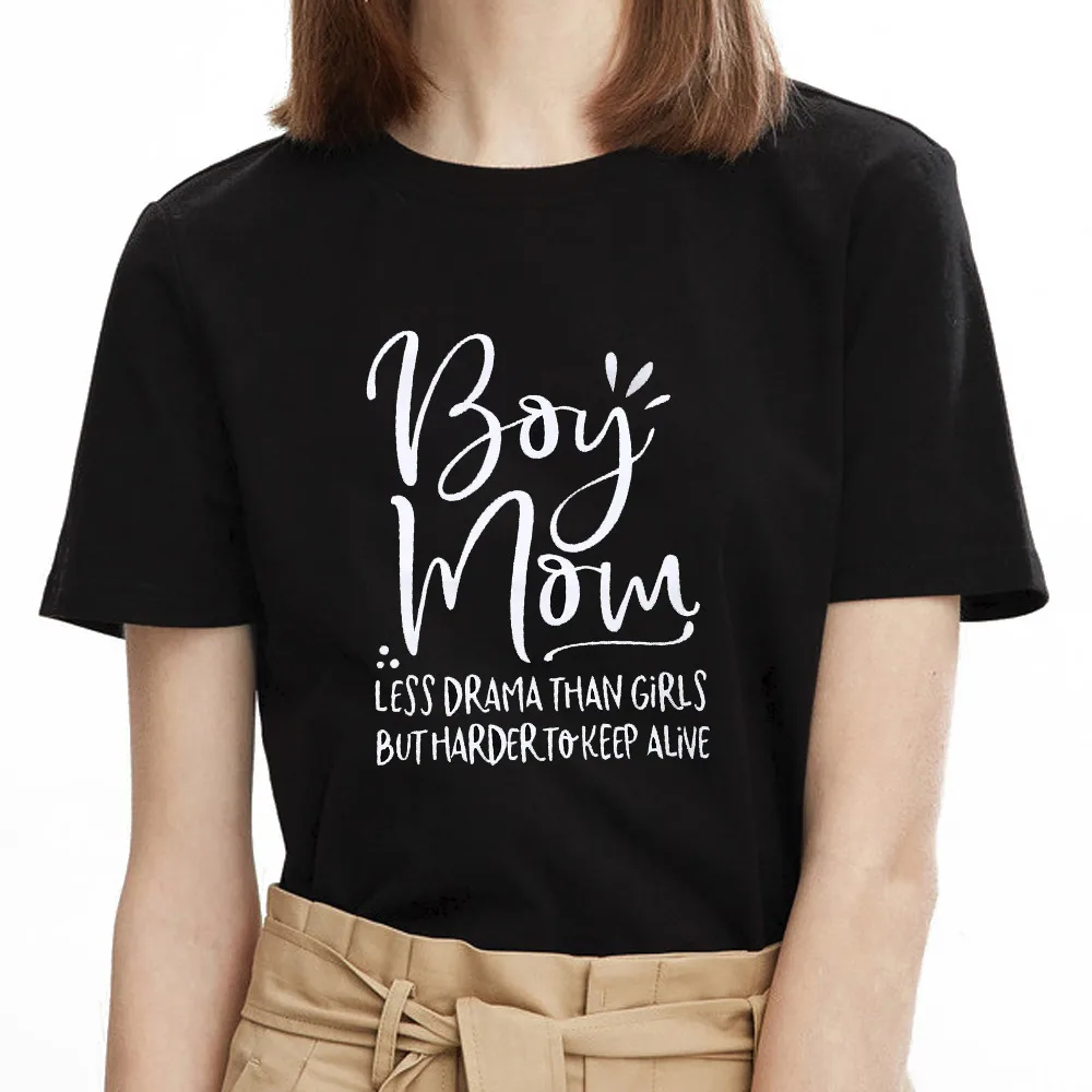 

Boy Mom Less Drama Than Print Women T-Shirt Baseball Tee Tops Ladies Female Short Sleeve Harajuku Korean Style Clothing 2019