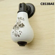 10pcs free shipping black antique brass shaky pendant furniture knob black Printing cermic porcelain drawer cabinet