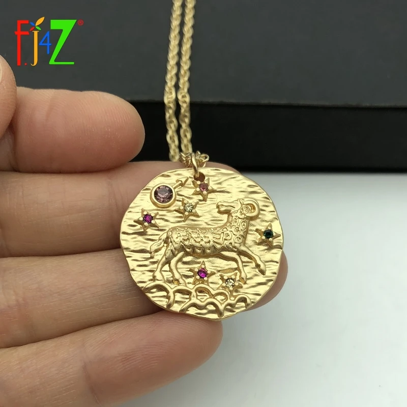 F. J4Z, хит, ожерелье с подвеской в виде зодиака 12, винтажное, матовое, золотого цвета, сплав, Знак зодиака, ожерелье, ювелирные изделия для мужчин и женщин