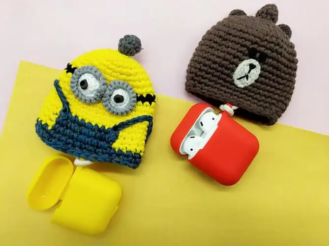 Cartoon Woolen Case for AirPods with Annti lost Strap Protective Knitted Earphone Cover Wireless Headphone Charger Silicone Bag