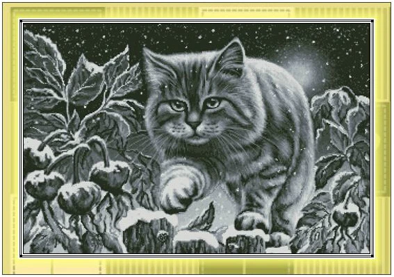 CS-377 cross stitch snow cat kitty kitten, starry cat cross stitch kit.jpg