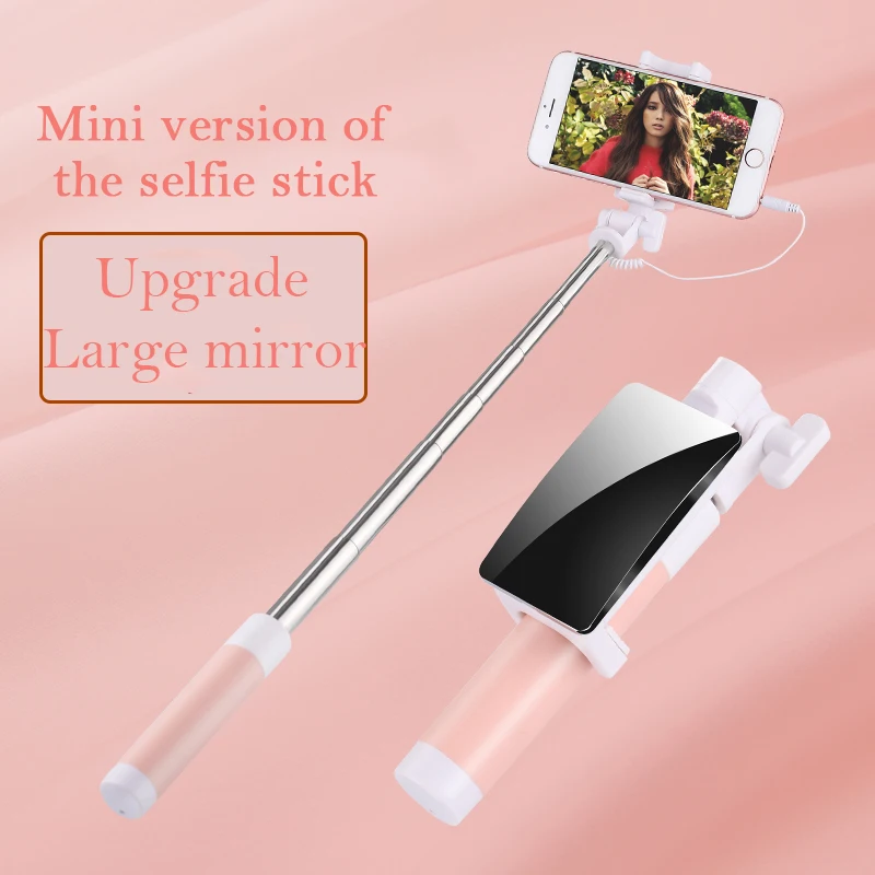 

Fashion 360 Rotate Extendable Mini Handheld Selfie Stick Monopod Control Button Wired Monopod Universal selfie stick with mirror