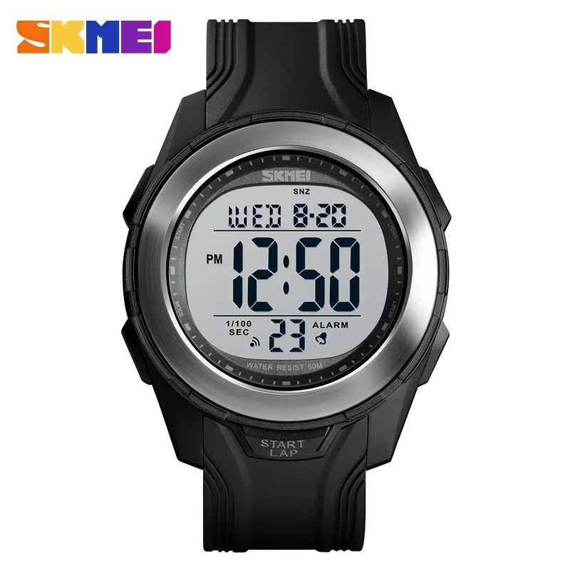 Мужские спортивные часы люксовый бренд SKMEI спортивные часы модные Обратного Отсчета Секундомер наручные часы водонепроницаемые цифровые мужские часы с браслетом - Цвет: Black silver