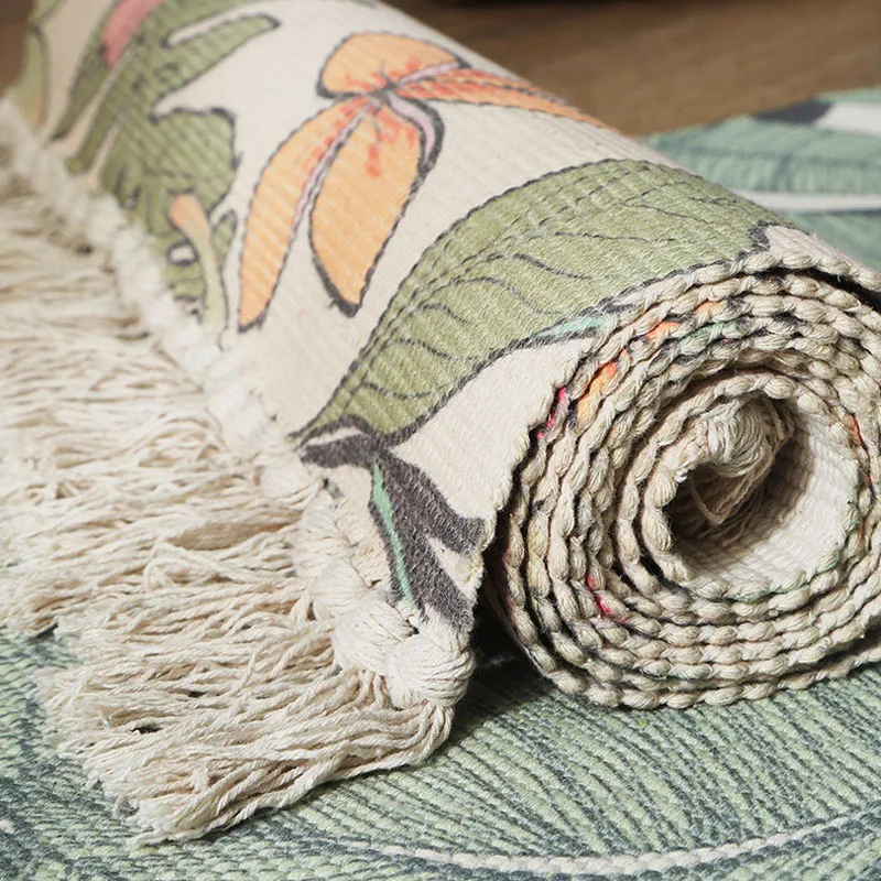 Прикроватный ковер Прямоугольный Коврик скандинавский диван из хлопка и льна тканые коврики с кисточками Нескользящие могут быть обработаны стирка