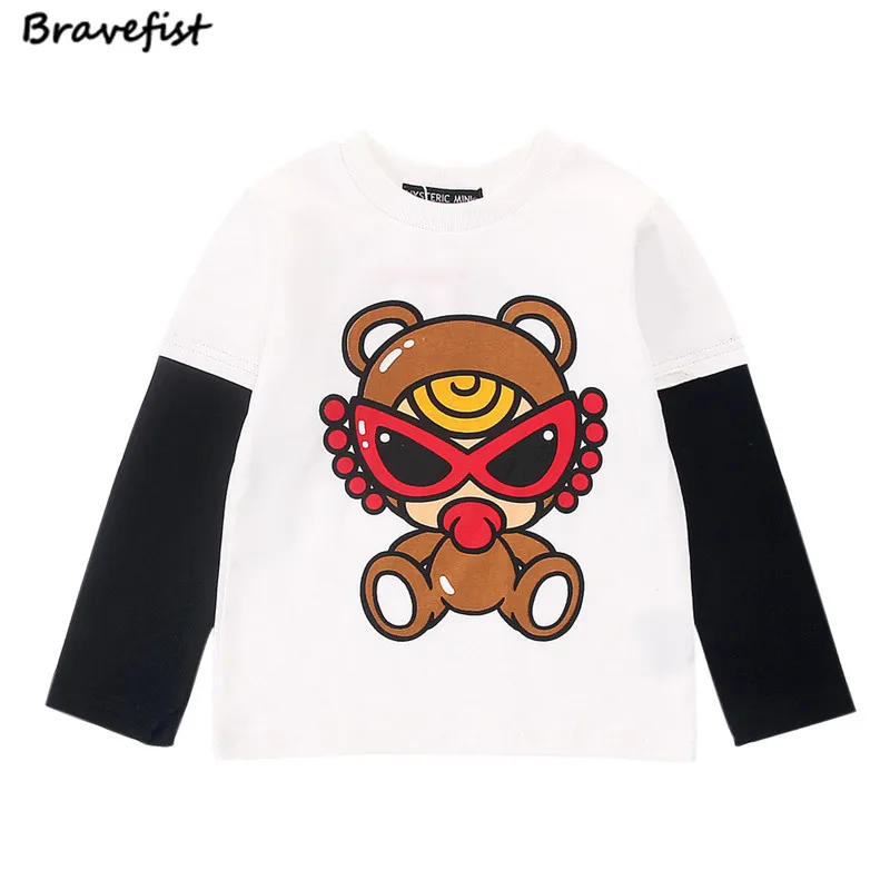 Cartoon Baby T shirts Black/Red Toddler Infant Cotton Autumn Spring Hoodies Long Sleeve Bottoming Sweashirt Kids Outwear Clothes