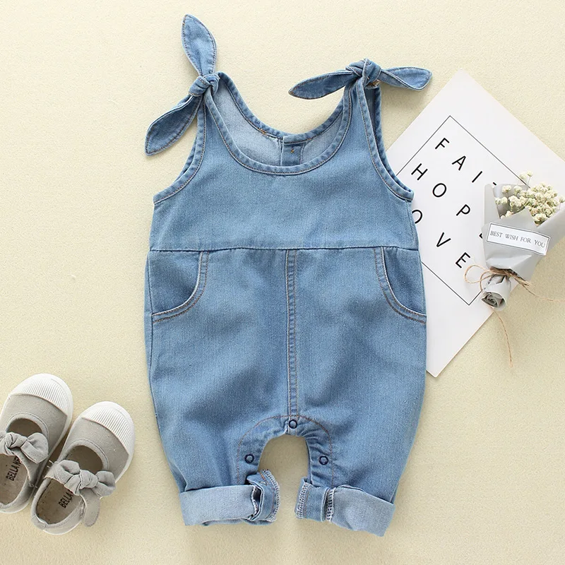 

Spring Baby Girl Romper Infant Trousers Baby Jeans Belt Trousers 0-1 Year Old Korean Version Of Chunqiu Baby Cotton Trousers