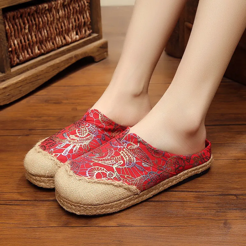 Vintage Style Women Flat Shoes Summer Round Toe Slingbacks Flower