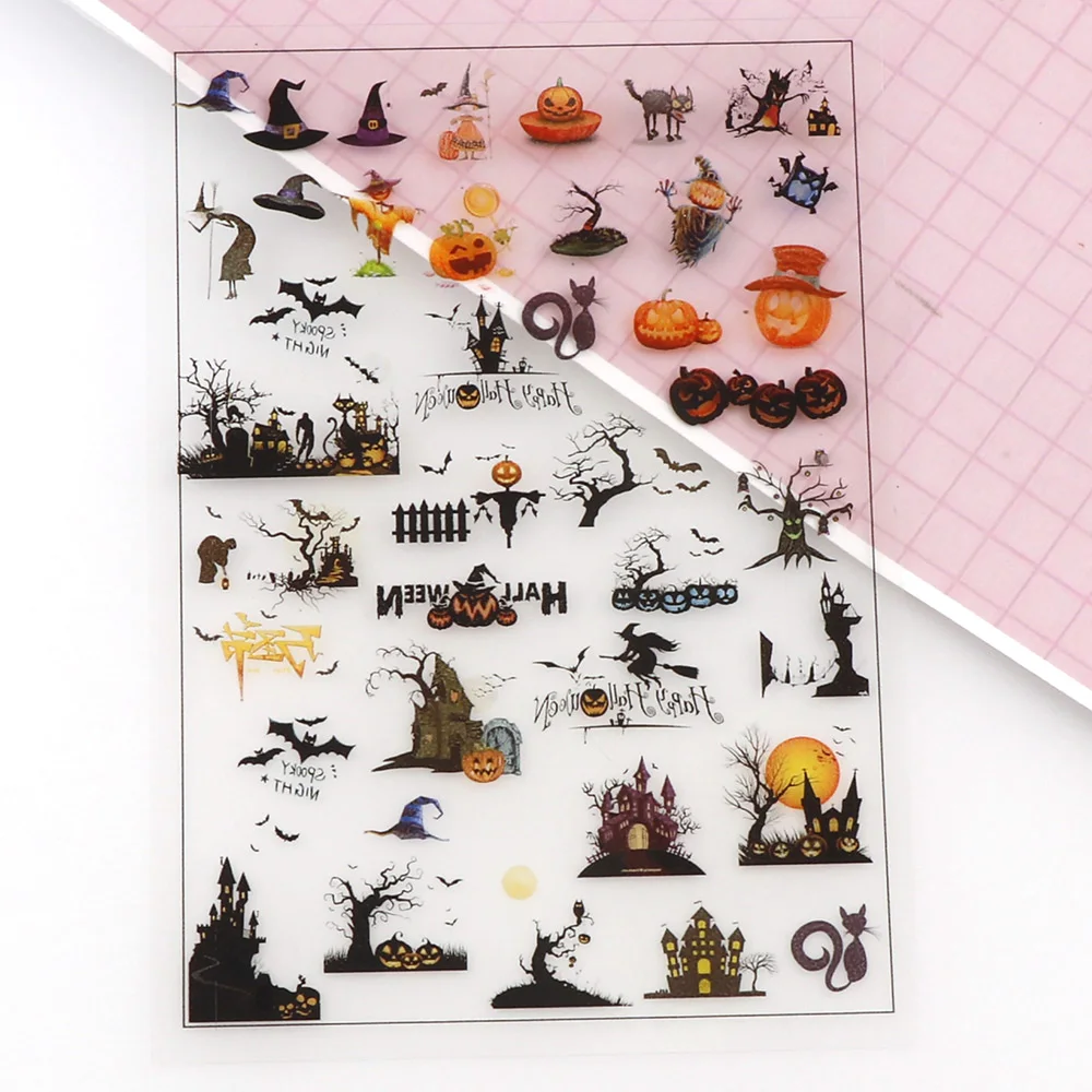 

5 Sheets Halloween Style Girl Bird Scrapbooking Sticker Transparent DIY Resin UV Mold Micro Stickers Jewelry Filling Tools