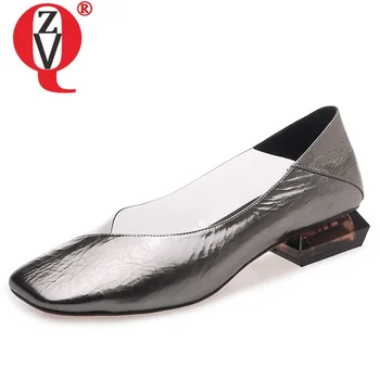 

ZVQ woman shoes 2019 spring new fashion square toe handmade genuine leather woman flats outside comfortable slip-on ladies shoes