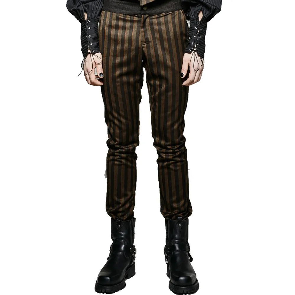Steam Punk Men Dress Pants Gothic High Grade Suit Woven Rugged Striped