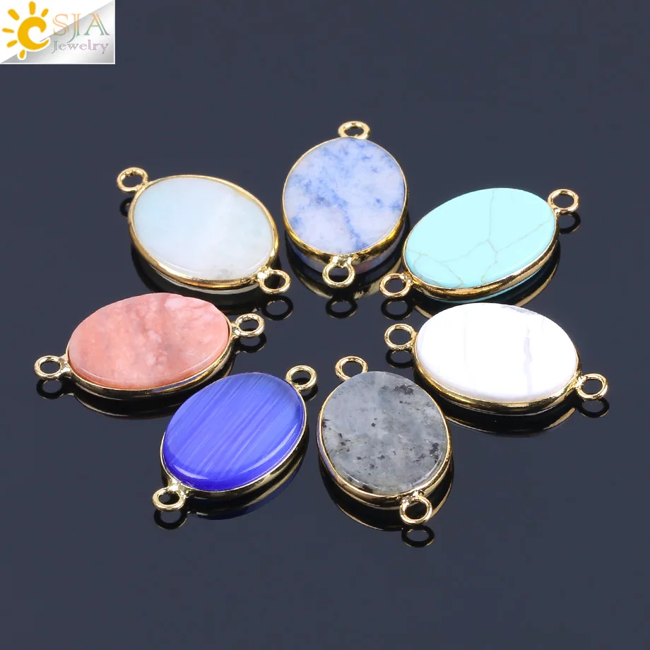 

CSJA Natural Stone Gold Color Double Loops Beads Connector for Women DIY Earrings Needlework Craft Handmade Jewelry Making F176