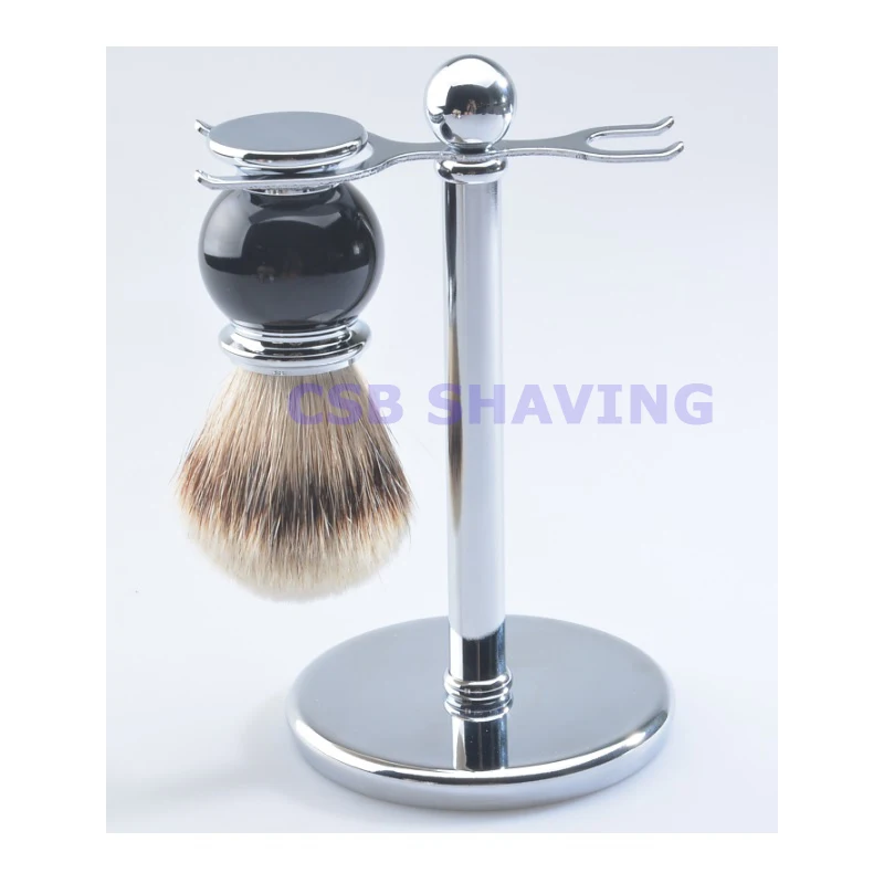 

CSB High Quality Silvertip Badger Hair Knot 20mm 2PCS Set Shaving Brush Gift Set Black Color Ball Shape Metal Stand Handle