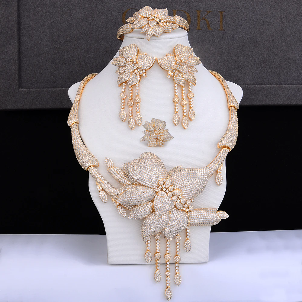 GODKI Newest Luxury Tassels African Necklace Earring Set Jewelry Sets For Women Wedding Zircon CZ Dubai Bridal jewelry Sets 2018