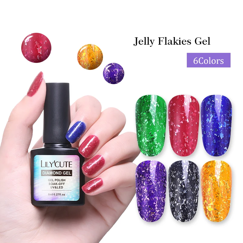 

LILYCUTE 8ml Jelly Flakies Gel Polish Shimmer Soak Off UV Gel Varnish Long Lasting Manicure Design Nail Art Lacquer