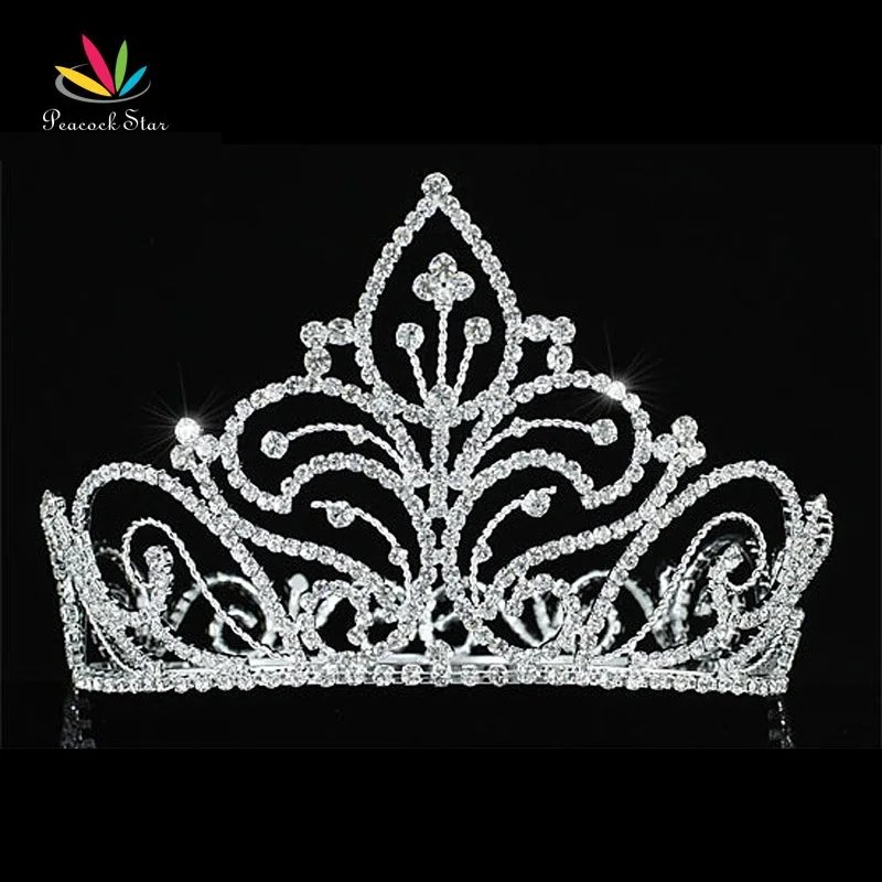 

Peacock Star Vintage Style Pageant Beauty Contest Crown Full Circle Round Tall Tiara Crystal CT1726