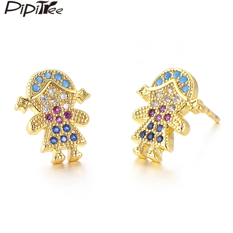 Pipitree цвет медно-золотой, женские серьги для мальчиков, семейные ювелирные изделия, серьги-гвоздики с кубическим цирконием для женщин, влюбленных, подарок для детей