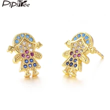 Pipitree цвет медно-золотой, женские серьги для мальчиков, семейные ювелирные изделия, серьги-гвоздики с кубическим цирконием для женщин, влюбленных, подарок для детей
