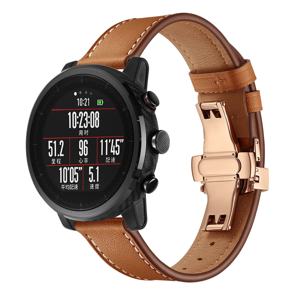 Кожаный ремешок для Xiaomi Huami Amazfit PACE Stratos, Смарт-часы, браслет для Xiaomi Amazfit, ремешок с металлической пряжкой, кожаный ремень