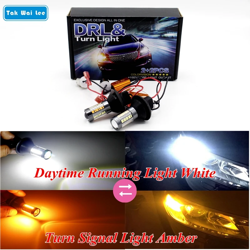 

Tak Wai Lee 2Pcs LED Daytime Running & Turn Singal Light Source All In One 66 SMD Two Color White Yellow Error Free Canbus Bulb