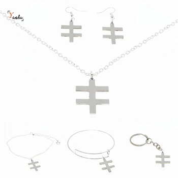 

Double Cross Symbol necklace Silver tone Cross of Lorraine Emblem Amulet Jewelry keyring bangle earring