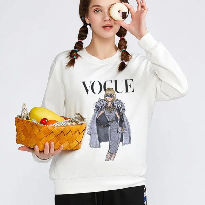 

Women Hoodie Vogue Print Casual Sweatshirt Female White Coat Fashion Sweatshirt Harajuku Kawaii Autumn Winter Pullover Tops