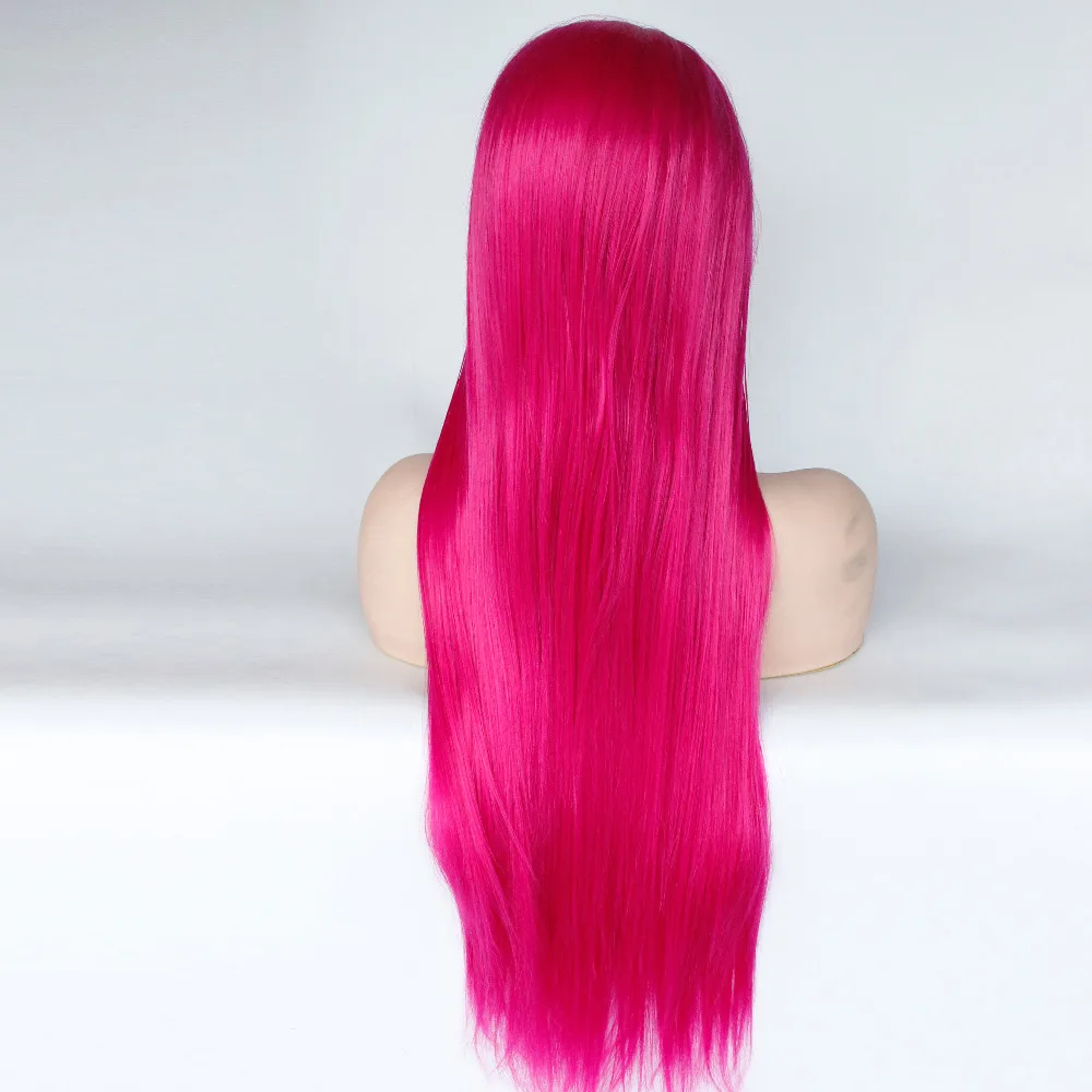 Glueless Высокая температура волокна естественные волосы парик Розовый Длинные прямые слоистые стрижка синтетический парик фронта шнурка