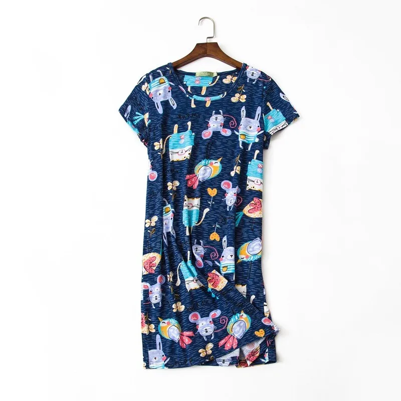 

2019 Summer sleep wear Women Casual Cartoon nightgown Ladies 100% Cotton sleepshirts Female O-round collar sleeping dress