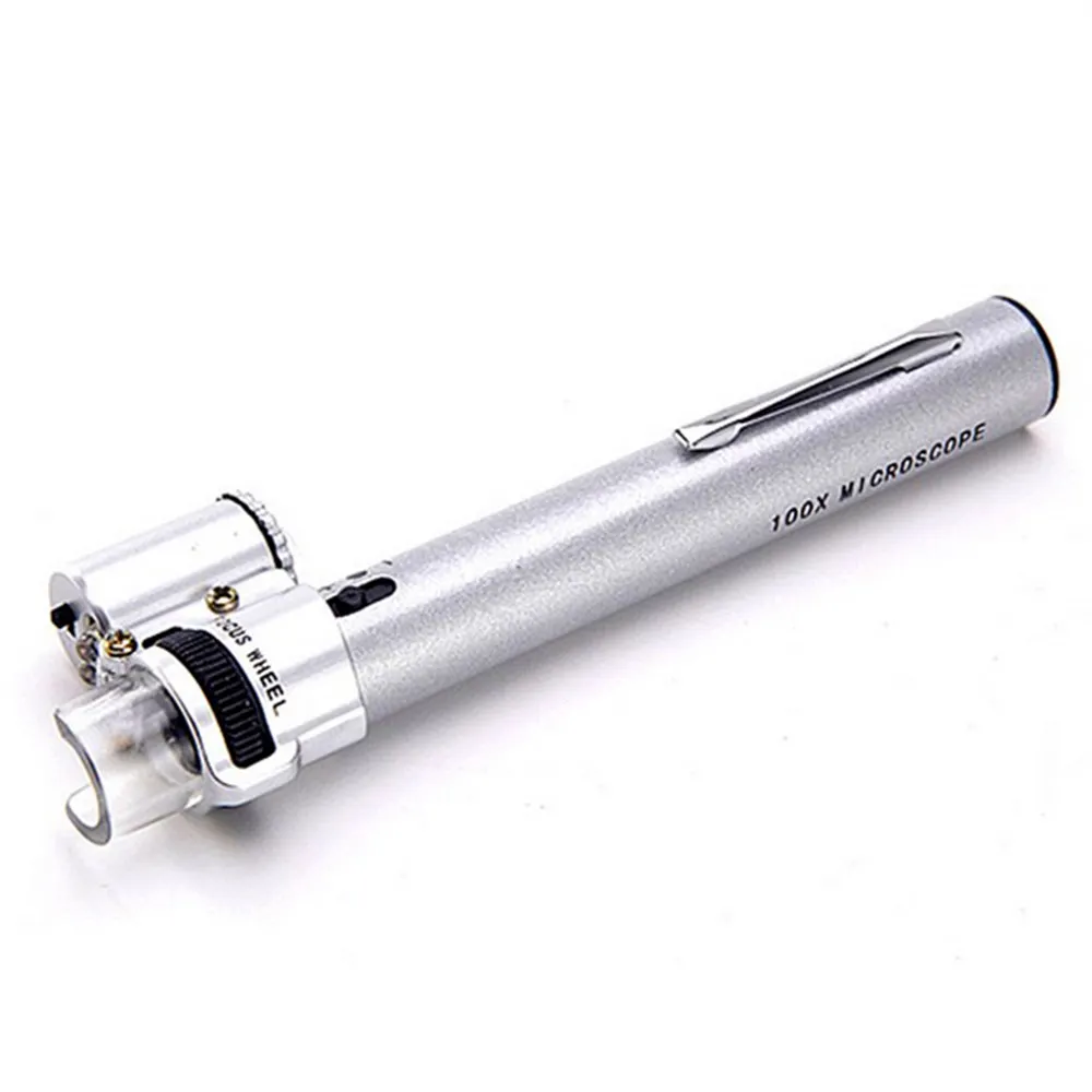 1 Pc 100X Portable Auxiliary Pen Magnifier Glass With 2 LED Lamp