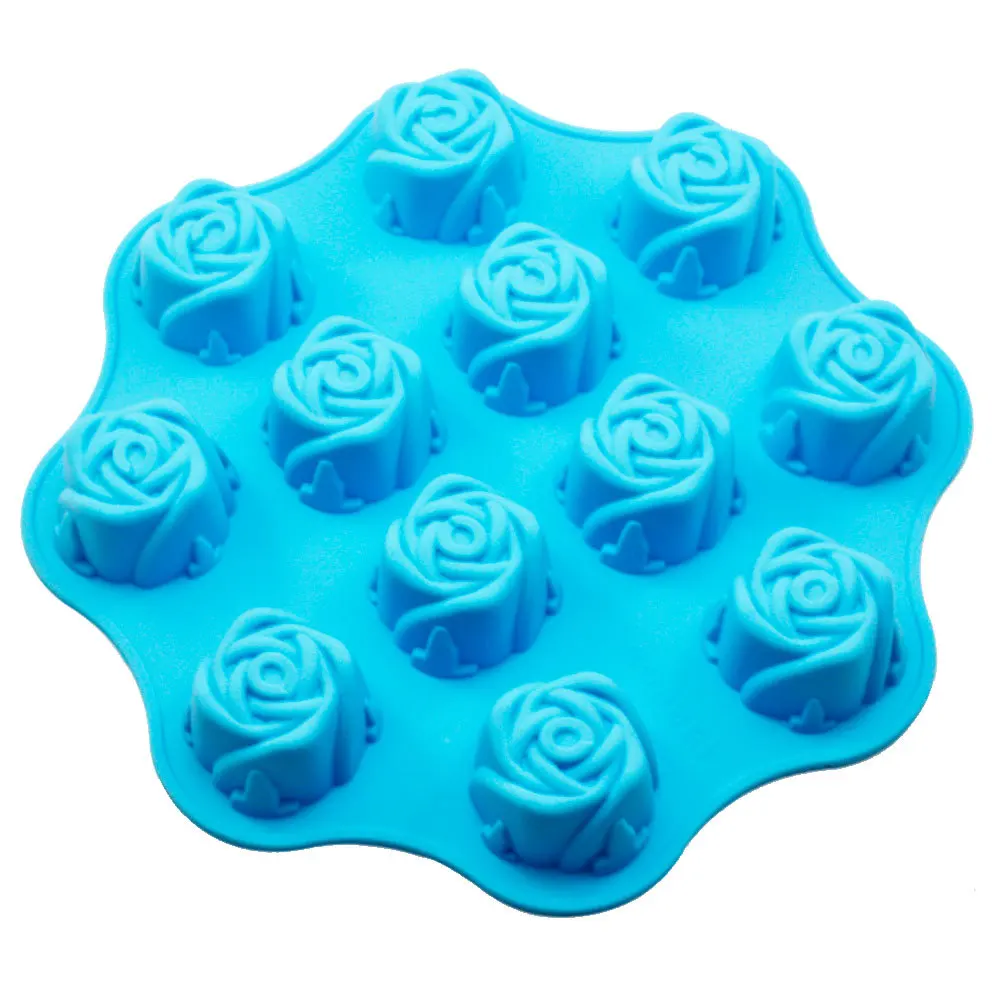 Microwave oven silica gel cake mould 12 hole rose jelly pudding ice cube grids molds Handmade silicone soap making mould