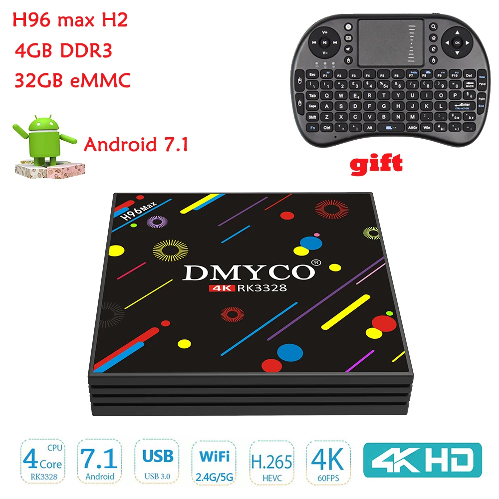 

Android 7.1 TV box H96 MAX H2 Rockchip RK3328 Quad-core 4GB RAM 32 ROM 4K 5G WIFI 100Mbps Media Player free gift for i8 keyborad