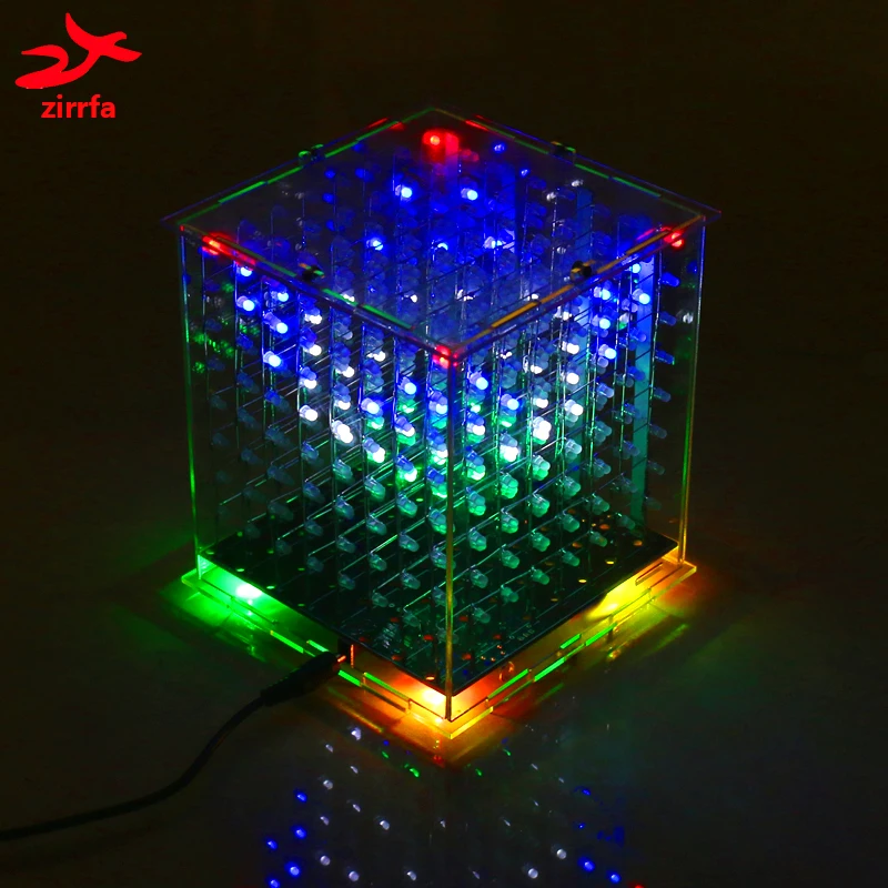 zirrfa high quality led electronic diy kit multicolor  mini light cubeeds Excellent animation 3D8 8x8x8 display,Christmas Gift