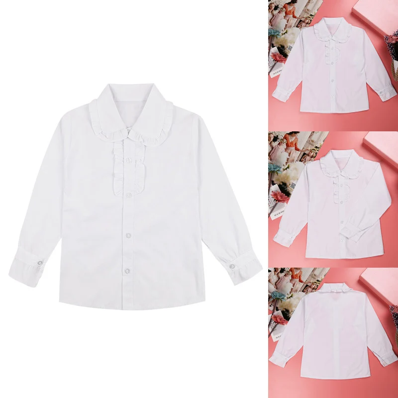 Iiniim/От 4 до 13 лет; белая детская школьная форма для девочек; классическая рубашка с длинными рукавами и оборками и цветочным узором; блузка с воротником