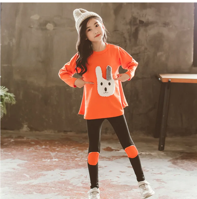 Комплекты одежды для девочек весенне-осенний спортивный костюм для девочек хлопковый свитер с длинными рукавами и рисунком+ штаны, Детский костюм из 2 предметов для 4, 6, 8, 10, 12 лет