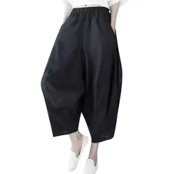 Новинка 2019 года, свободные брюки Harlan, женские повседневные однотонные шаровары больших размеров, свободные винтажные хлопковые льняные