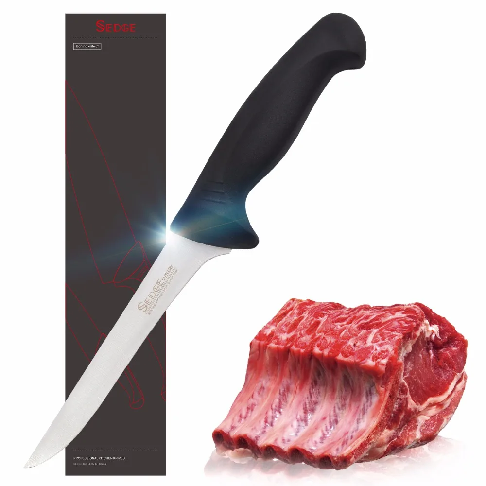Sedge Fillit Boning Knife - SP Series - German High Carbon stainless steel Kitchen Knife - Ergonomic Black Handle Sedge Fillit Boning Knife - SP Series - German High Carbon stainless steel Kitchen Knife - Ergonomic Black Handle