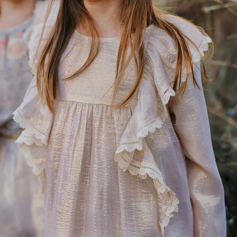 Испанское благородное платье для девочек; Брендовые платья с длинными рукавами для малышей; шелковая одежда с золотой нитью; одежда для дня рождения, фотосессии