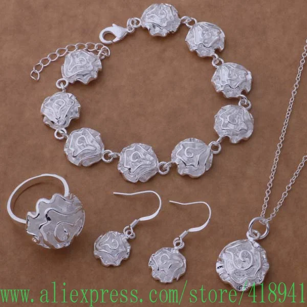 

925 sterling silver Jewelry Sets Bracelet 023 + Necklace 301 + Earring 288 + Ring 286 /edqamuxa besajvza AS196