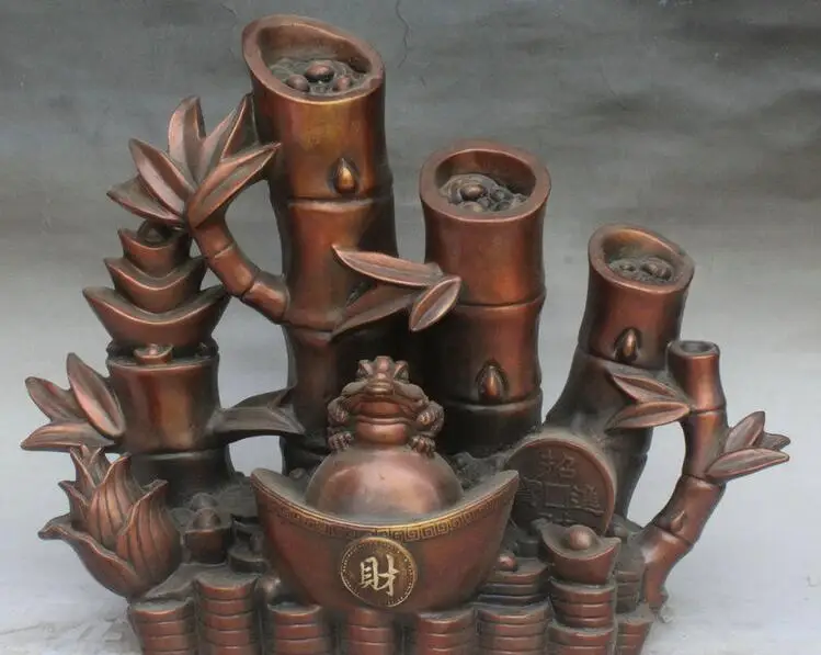 

Details about 16" China Palace Bronze Bamboo Pole Leaf Golden Toad Spittor Rich Wealth Statue