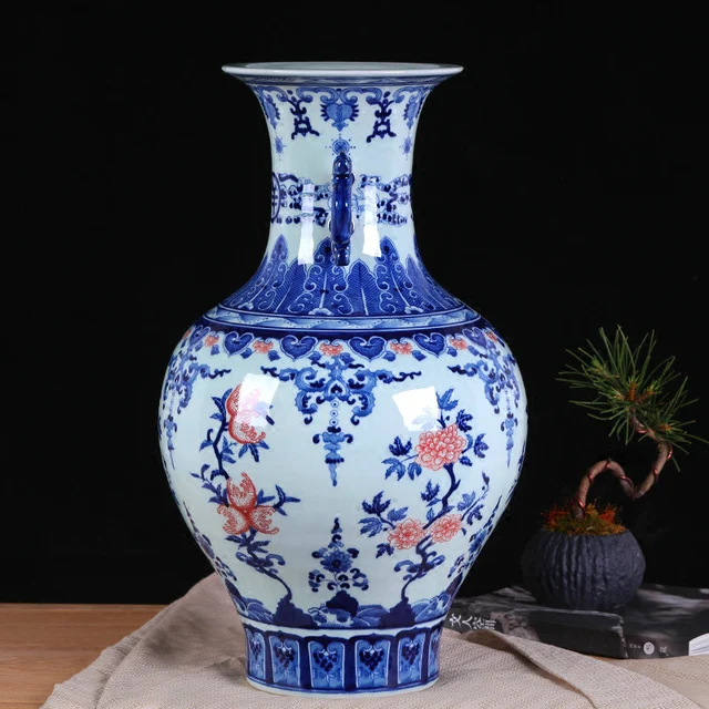 Jingdezhen Ceramics Vase Antique Blue-and-white Large Flower Vase Hand Painting Blue and White Youligong Handmade Floor Vases 2