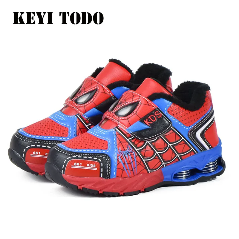 KEYITODO hook&loop Spider Man winter furry children shoes comfy ...